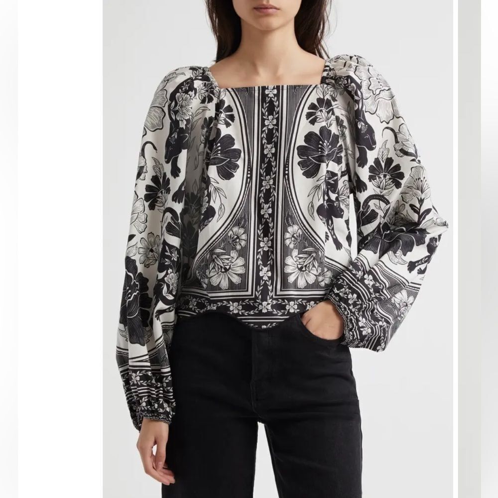 FARM Rio Placed Floral Print Long Sleeve Cotton Top